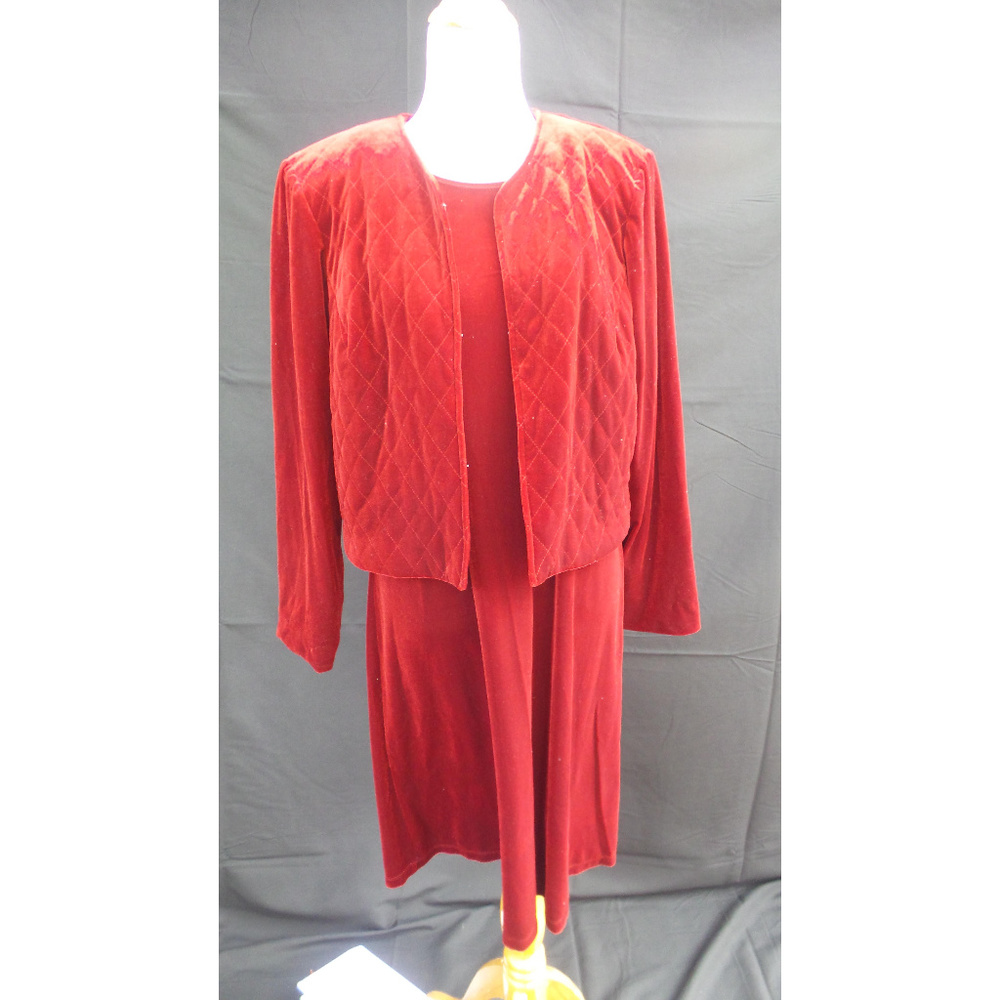 Susan Graver Red Velvet Dress & Jacket Medium NEW
